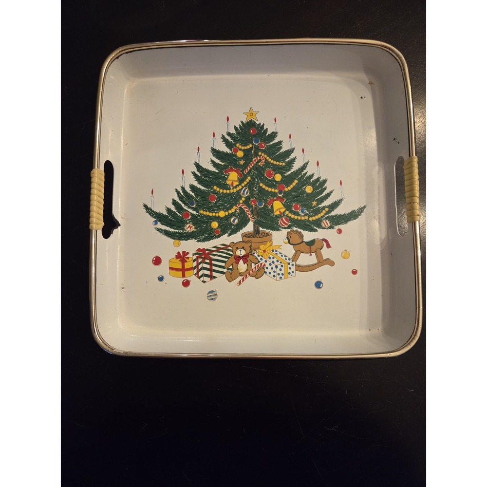 Vintage 1979s Japanese Laquerware Christmas Serving Tray